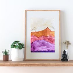 【mountains】- minimalist violet hills abstract landscape art, watercolor art