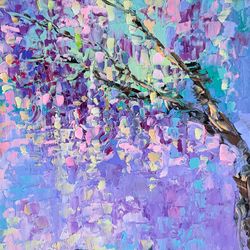 Wisteria Painting Floral Original Art Impasto Oil Painting Flowers Artwork