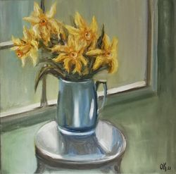 luxury handmade paintings with golden daffodils for home interior - anniversary