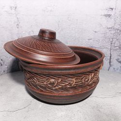 pottery casserole 101.44 fl.oz handmade red clay cooking pot