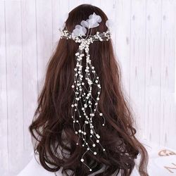 wedding hair accessories - bridal pearl, rhinestone & flower halo with combs