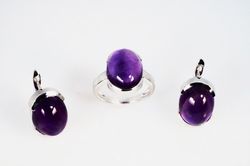 Sterling Silver Set Ring&Earring With Amethyst Stones