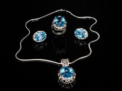 sterling silver set ring earrings pendant with swiss topaz stones