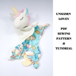 unicorn lovey pdf sewing pattern and tutorial digital download