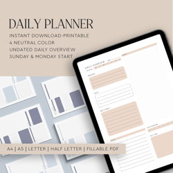 daily printable and digital planner, undated planner, goodnotes