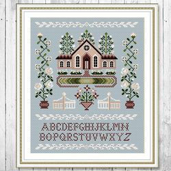 cross stitch pattern sampler primitive home sweet home embroidery pattern pdf vintage sampler  pdf instant download 159