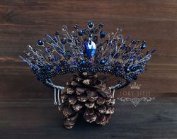 dark blue crown, blue crown, dark blue tiara, diadem, crown, blue tiara, gothic crown, children crown, childrens headpiece, carnaval crown, carnaval headpiece, jewelry for head, accessories for head, jewelry for hair, hair accessories, for bridal