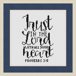 bible verse cross stitch pattern "trust in the lord with all your heart", religious cross stitch pattern