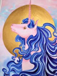 unicorn painting, original watercolor art 8*12"