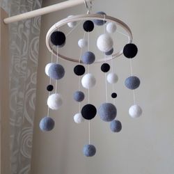 baby mobile montessori nursery decor, felt balls crib mobile, pregnancy gift