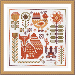 scandinavian cross stitch pattern nordic stitching primitive sampler forest sampler deer fox instant pdf #151