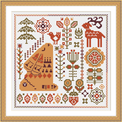 scandinavian cross stitch pattern nordic stitching primitive sampler forest sampler deer hare instant pdf #153