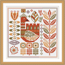 scandinavian cross stitch pattern nordic stitching primitive sampler forest sampler bird  instant pdf #152