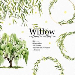 willow tree watercolor clipart, rustic wedding, logo, digital files png