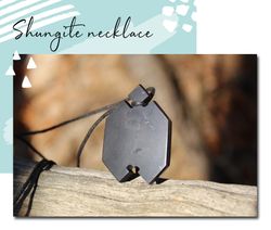 black necklace shungite emf protection. chakra healing. energy pendant