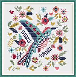 primitive sampler scandinavian bird cross stitch pattern nordic style embroidery digital pdf file instant download #174