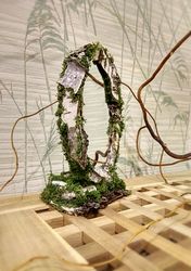 fairy mirror decor birch bark stabilized moss green gift natural decor forest black and white decor wood