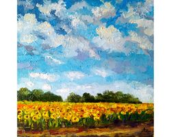 clouds painting sunflower original art landscape oil artwork sky