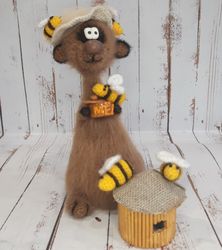 the bear is a beekeeper,makes friends with bees,extracts honey.the height of the toy without a hat is 19 cm.