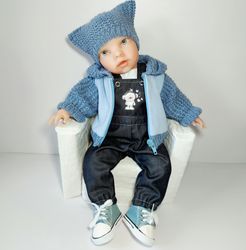 cool knit suit for reborn baby doll 17in-44cm. set of knitted clothes for baby born 40-46 cm.