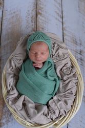 newborn wrap set emerald green newborn wrap and bonnet newborn prop soft cotton