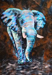 Еlephant  painting african animal artwork colorful elephant wall art 14 by 20 by svitlana verbovetska