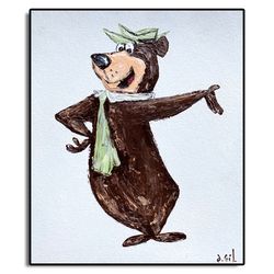 yogi bear original wall art / yogi bear painting / pop art painting / yogi bear original painting / character wall art