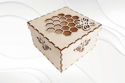 Gift box bee, laser cutting pattern. Bee silhouette svg files, glowforge cut file. Design laser, drawing for laser cut.