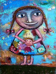 abstract girl painting oil woman original art artwork impasto canvas art