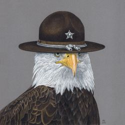 original pastel drawing bird "sheriff"