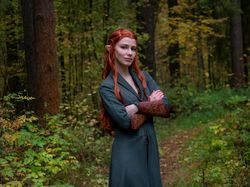 the hobbit cosplay - tauriel costume - faux suede green dress - made to order