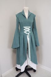 elven green faux suede dress - inspired by arwen cosplay costume - made to order