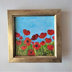 painting of poppies field of poppies original painting small wall art landscape mini painting of poppies impasto artwork