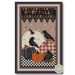 halloween sampler cross stitch pattern pumpkins and crow  happy fall pdf file instant download 178