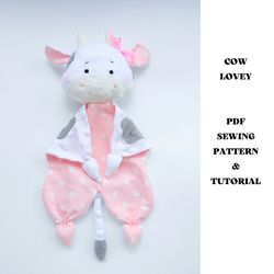 pdf sewing pattern cow lovey, security blanket, baby comforter, digital download