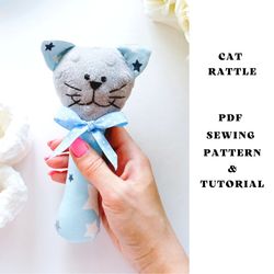 pdf sewing pattern kitty baby rattle digital download, handmade diy