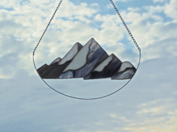 mountains . art stained glass window hanging panel suncatcher