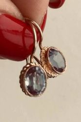 vintage 14k original earrings ussr 583 rose gold with star alexandrite change colour stone soviet retro russian women's