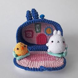 molang house toy, crochet molang, play house for bunny, miniature toy and house