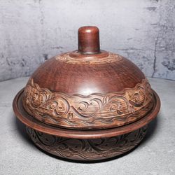 pottery casserole tagine large handmade from red clay brown tagine with carved