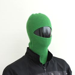 crochet balaclava wool merino green color