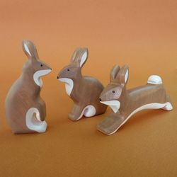 wooden hare figurines - wooden animals toys - hare toy - gift for kids