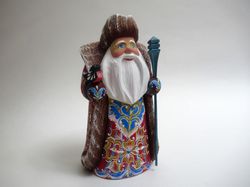 wooden painted santa claus, collectible russian santa ornament, collectible wooden figure 6.5 inch tall