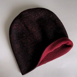 winter beanie, double sided hat, red hat, black hat