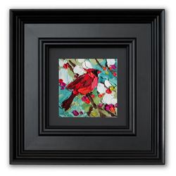 cardinal painting original art small impasto oil painting bird art by verafe