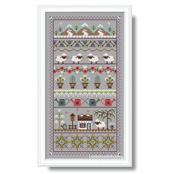 cross stitch pattern season spring sheep