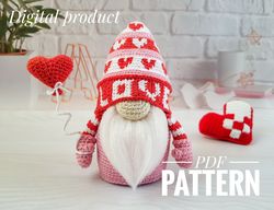 crochet pattern gnome with heart, mother's day gift, valentine gnome crochet pattern, amigurumi crochet gnomes