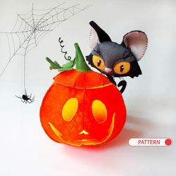 black cat halloween lights decoration , jack o lantern home decor felt pattern , black cat pumpkin tiered tray decor