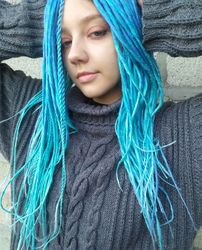 mermaid ombre synthetic dreadlocks extensions, turquoise dreadlocks smooth classic fake dreads double ended, de dreads