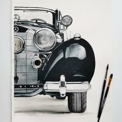 watercolor painting of a vintage car